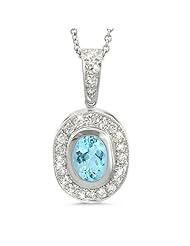 Vintage Oval Shaped Diamond Pendant With An Oval Center Stone In 18K White Gold With A 0.75 ct. Genuine aquamarine Center Stone.