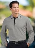 Long Sleeve Pique Knit Sport Shirt with Tipped Trim