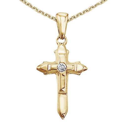 14K Yellow Gold Small Diamond Cross Pendant with 18