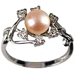 Entwining Vine Cultured Pearl Cubic Zirconia Ring in Platinum Overlay CAREFREE Sterling Silver, Peach Pink