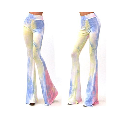 Womens Floral Flare Wide Leg Pants Boho Palazzo Bell Bottom Casual Long Trousers