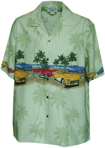 Pacific Legend Mens Custom Convertible Sports Car Chest Band Shirt Sage L