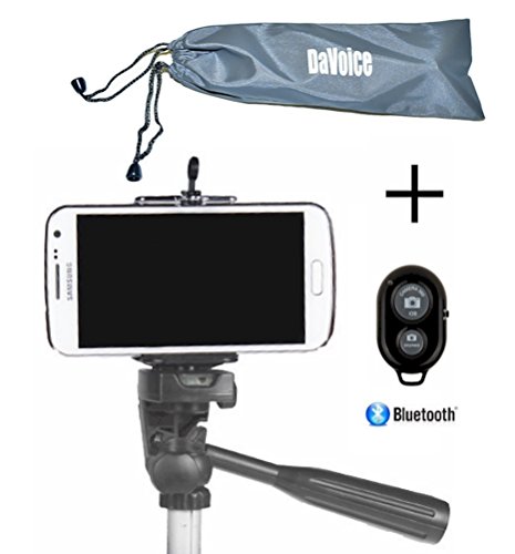 Cell Phone Tripod Adapter - Bluetooth Remote Control - Travel Bag - iPhone Tripod Mount SE 7 6S 6 Plus 5S 5C 5 4s 4, Galaxy S7 S6 S5 S4 S3 more Cell Phone Tripod Mount Clip Holder - DaVoice (Black)
