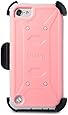 ULAK iPod Touch 6 Case,iPod Touch 5 Case,[KNOX ARMOR] Dual Layer Hybrid Protective Cover with Belt Clip Holster  - Retail Packaging - Baby pink