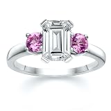 1.50 CT EMERALD DIAMOND W ROUND PINK SAPPHIRE RING 18K