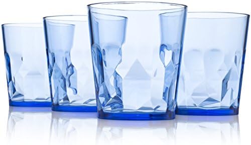 8 oz Premium Juice Glasses - Set of 4 - Unbreakable Tritan Plastic - BPA Free - 100% Made in Japan (Blue)