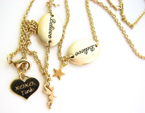 Click here to buy Disney Couture Gold Plated Long Slim Believe Ovals Necklace Kidada Jone's Tinkerbell Special... by Disney Couture.