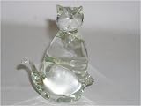 Large crystal clear cat paperweight