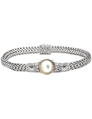 925 Silver & Mabe Pearl Bracelet with 18k Gold Accents- 7.5 IN