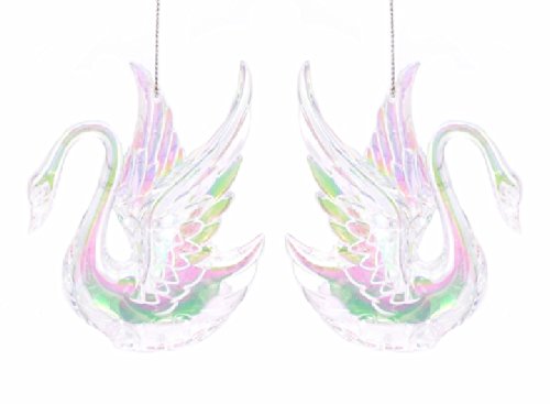 Holiday Lane 3.75″ Rainbow Reflection Set of 2 Plastic Crystal Swan Christmas Ornament