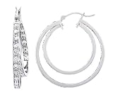 Platinum Plated Sterling Silver Round Cubic Zirconia Hoop Earrings