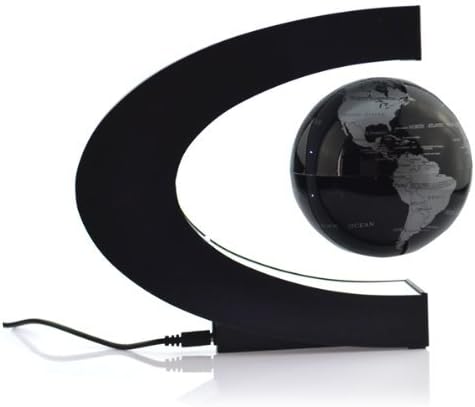 KRight® Magnetic Levitation Floating World Map Globe with LED Lights for Learning Education Teaching Demo Home Office Desk Decoration (C Shape +Black Globe)