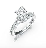 2 Carat Diamond Ring - Four Prong Pave Set Round Diamonds Engagement Ring with a 1.02 Carat Radiant Cut/Shape I-JSI1 Certified Center Stone and 0.85 Carat of Side Diamonds (1.87 Carat t.w.)