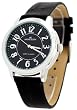 AK Anne Klein #10-8443BKBK Women's Black Leather Strap Analog Silver Dial Watch