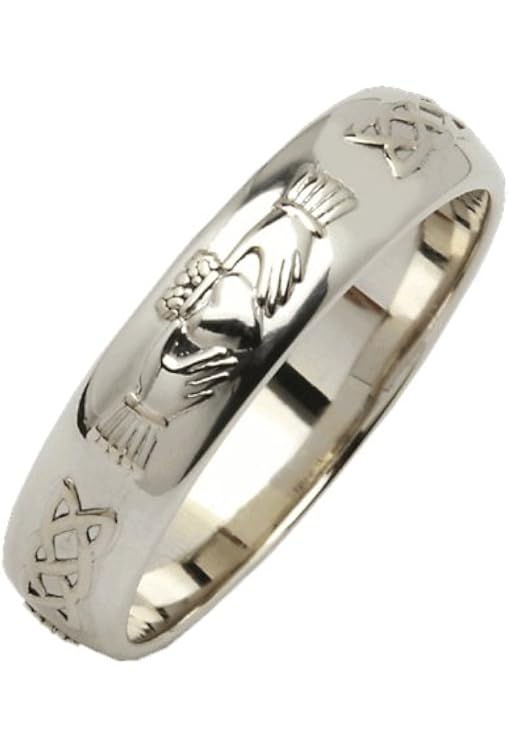 Mens white gold claddagh wedding ring