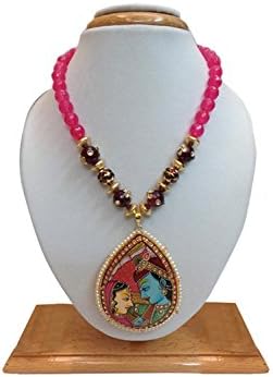 Charvee Multicolour Radha Krishna Hand Painted Pearl Pendant for Women (Multicolour 3)