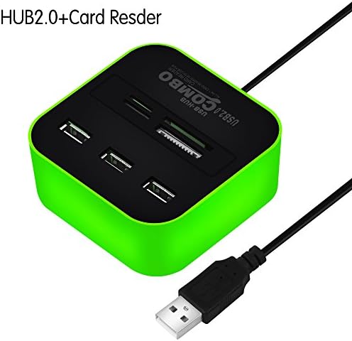 Foolly Premium 3 Ports Plastic Usb 3.0 Hub with Card Reader Multifunction for Notebook laptop - Green