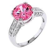 Image of Solitaire Pink Sapphire CZ Diamond Ring