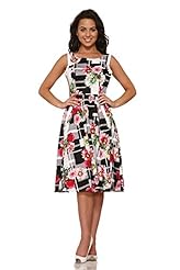 Flared-Skirt Fitted Sleeveless Round Neck Floral Print  Dress
