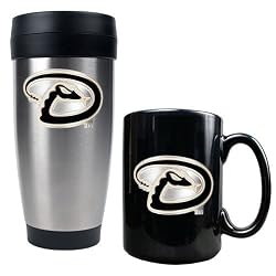 Arizona Diamondbacks MLB Stainless Steel Travel Tumbler & Black Ceramic Mug Set - Primary Logo by Great American Products