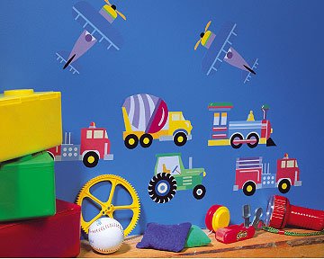 Kitchen: Wallies Olive Kids Trains Planes Trucks Cutouts Border