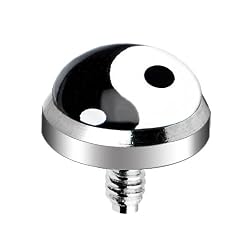 Surgical Steel Internally Threaded Yin Yang Logo Dermal Anchor Top