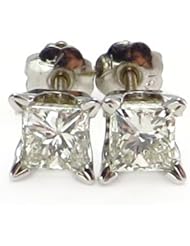 1 ctw Princess Diamond Stud Screwback Earrings 14k white gold 