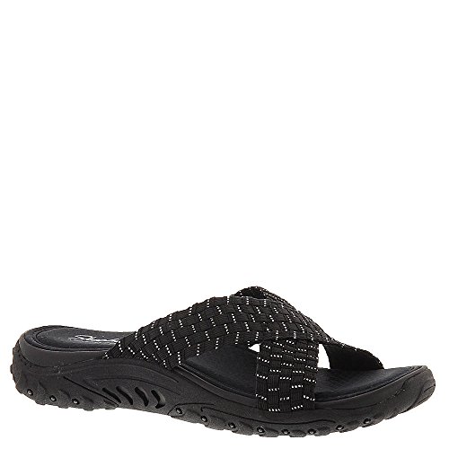 Skechers Women's Reggae Rootsy Vibe Flip Flop, Black/Silver, 9 M US