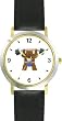 Cartoon Weight Lifting Grizzly Bear or Brown Bear Animal - WATCHBUDDY&reg; DELUXE TWO-TONE THEME WATCH - Arabic Numbers - Black Leather Strap-Children's Size-Small ( Boy's Size & Girl's Size )
