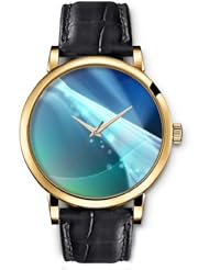 SPRAWL Aanalog Fashion Series Gold Ladies Watches of Genuine Black Leather Strap,Unique Wrist Watch for Women Girls Designed with Barra white circles in green and blue background
