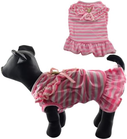 Dogloveit Student Style Pet Puppy Cat Dog Clothes School Stripe Pattern Dog Skirt Cool Summer Clothes for Dogs XS S M L XL (Pink, L)