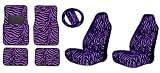 Premium New Style Purple Zebra 9pc High Back Front Seat Covers & Front & Back Carpet Floor Mats with Matching Steering Wheel Cover and a Pair of Shoulder Pads