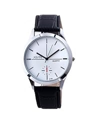 HACBIWA Unisex Mens Womens Bunsiness Casual Leatheroid Quartz Wrist Watch Black Band White Dial Color