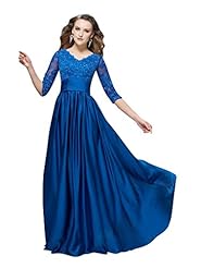 V-neck Backless Lace Sequined Floor Length Satin Mother-of-the-Bride Dress/Wedding Dress  With a Ribbon 