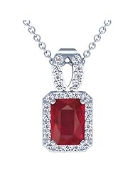 Platinum Emerald Cut Ruby And Round Diamond Pendant