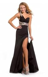 Slit Crystals Beaded Sequined Crystal Applique Lace Chiffon/Taffeta/Tulle Evening Dress 