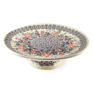 Polish Pottery Garden Butterfly Pedestal Cake Plate