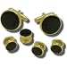 Giorgio Bissoni Round Jet Black Stone with Gold Trim Cufflink and Stud set