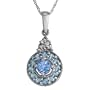 10k White Gold Round Light Blue Topaz & Round Coated Mysttime Topaz w/ Round Diamond Pendant (0.01 cttw, I-J Color, I3 Clarity), 18''