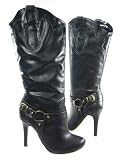 Black Sexy Cowgirl Boots Stirrups Ankle Harness