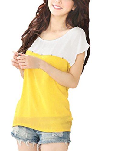Allegra K Women Relaxed Fit Rhinestone Decor Contrast Color Shirts