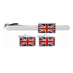Patriotic Union Jack enamel set of cufflinks and matching tie clip with... by