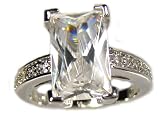 Rhodium E/P Emerald Cut 12mm by 7mm Single Stone Engagement Ring