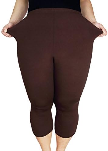 Zerdocean Women's Modal Plus Size Basic Capri Leggings Brown 2X