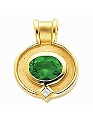 18K Yellow Gold Oval Cut Chatham Created Emerald and Diamond Pendant -- LIFETIME WARRANTY