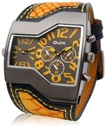 Dual Quartz Movement Analog Sporty Watch with Faux Leather Strap