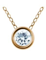 0.75 Ct Round Sky Blue Aquamarine 14K Yellow Gold Pendant With Chain