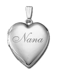 14k White Gold "Nana" Sweetheart Locket 3/4 inch x 3/4 inch in Solid 14K White Gold