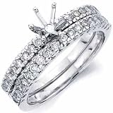 14Kt White Gold Gleaming Diamond Wedding Ring Set, Semi-Mount Setting