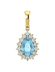 10K Yellow Gold 9.00x6.00mm Pear Cut Aquamarine and Diamond Pendant -- LIFETIME WARRANTY
